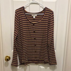 Striped Long Sleeve Top - Maroon and Yellow